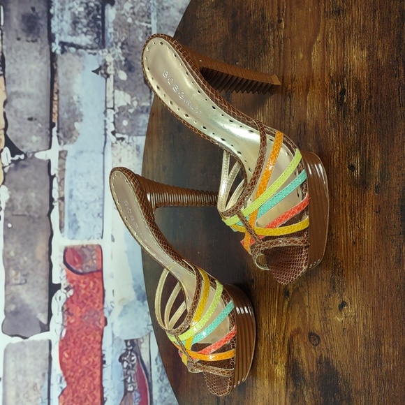 BCBGirls "Elliot" Multi Color Strappy Snakeskin Stiletto Slides - Picture 5 of 14